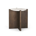 Round Accent Table - Dark Brown Wood, White Marble Top, 22" Diameter, Side Table