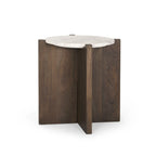 Round Accent Table - Dark Brown Wood, White Marble Top, 22" Diameter, Side Table