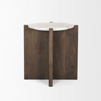 Round Accent Table - Dark Brown Wood, White Marble Top, 22" Diameter, Side Table