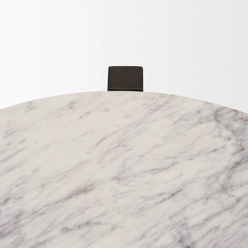 Round Accent Table - Dark Brown Wood, White Marble Top, 22" Diameter, Side Table