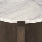 Round Accent Table - Dark Brown Wood, White Marble Top, 22" Diameter, Side Table