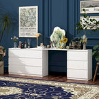 Expandable Desk with 9 Drawers - 70.9"-102.4" Adjustable Width, Multi-Use Dresser/Vanity/Office Desk, White Modern Design
