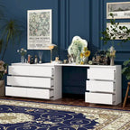 Expandable Desk with 9 Drawers - 70.9"-102.4" Adjustable Width, Multi-Use Dresser/Vanity/Office Desk, White Modern Design