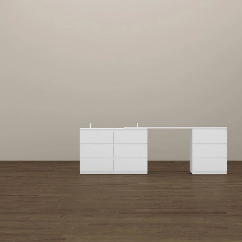 Expandable Desk with 9 Drawers - 70.9"-102.4" Adjustable Width, Multi-Use Dresser/Vanity/Office Desk, White Modern Design
