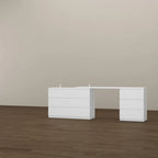 Expandable Desk with 9 Drawers - 70.9"-102.4" Adjustable Width, Multi-Use Dresser/Vanity/Office Desk, White Modern Design