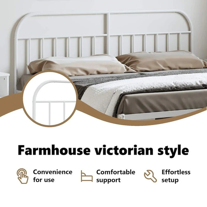 Metal Headboard - 39.4"H, Powder-Coated Steel, Farmhouse Victorian Style, Multiple Sizes, Black/White, Easy Assembly