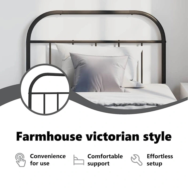 Metal Headboard - 39.4"H, Powder-Coated Steel, Farmhouse Victorian Style, Multiple Sizes, Black/White, Easy Assembly