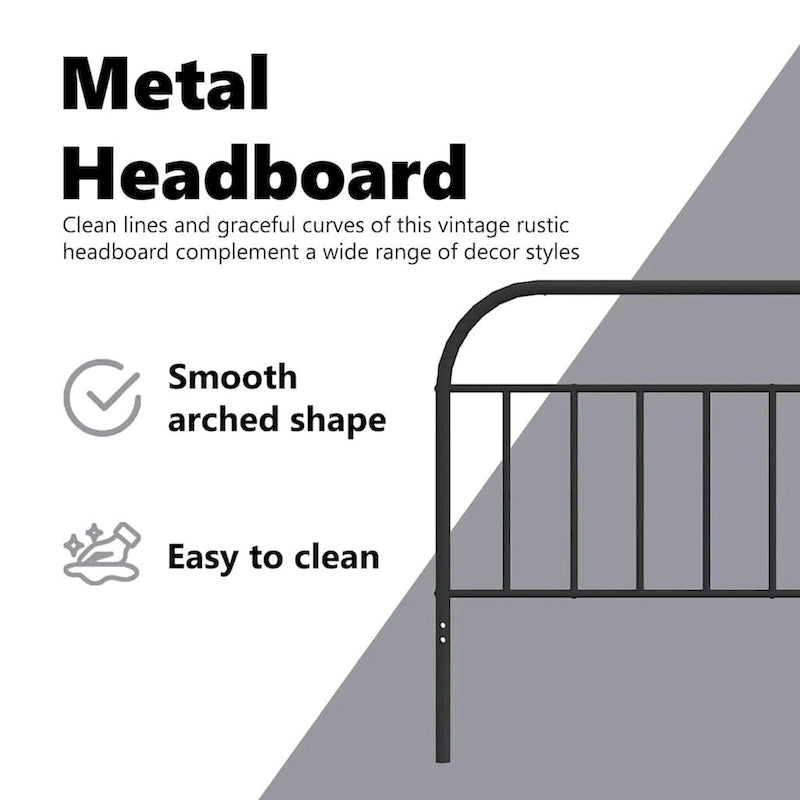 Metal Headboard - 39.4"H, Powder-Coated Steel, Farmhouse Victorian Style, Multiple Sizes, Black/White, Easy Assembly