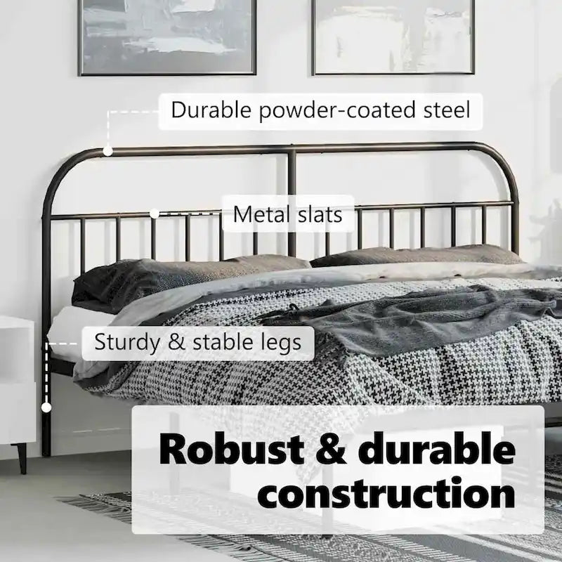 Metal Headboard - 39.4"H, Powder-Coated Steel, Farmhouse Victorian Style, Multiple Sizes, Black/White, Easy Assembly