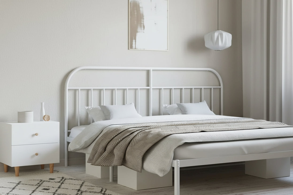 Metal Headboard - 39.4"H, Powder-Coated Steel, Farmhouse Victorian Style, Multiple Sizes, Black/White, Easy Assembly