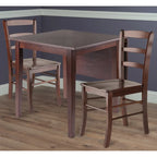 Drop Leaf Dining Table with 2 Ladder-Back Chairs - Solid Wood, Space-Saving Design, Walnut Finish, Seats 6