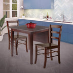 Drop Leaf Dining Table with 2 Ladder-Back Chairs - Solid Wood, Space-Saving Design, Walnut Finish, Seats 6