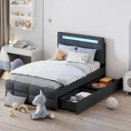 Twin Size Upholstered Platform Bed with LED Frame and 2 Drawers