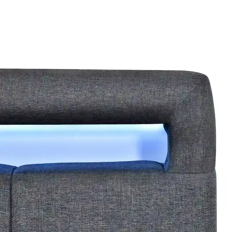 Upholstered Platform Bed - Twin, 80.7"L x 41.7"W x 43.7"H, LED Frame, 4 Drawers, Linen, 300 lbs, Gray, Modern