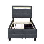 Upholstered Platform Bed - Twin, 80.7"L x 41.7"W x 43.7"H, LED Frame, 4 Drawers, Linen, 300 lbs, Gray, Modern
