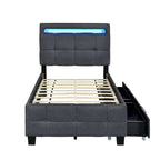Upholstered Platform Bed - Twin, 80.7"L x 41.7"W x 43.7"H, LED Frame, 4 Drawers, Linen, 300 lbs, Gray, Modern