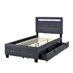 Upholstered Platform Bed - Twin, 80.7"L x 41.7"W x 43.7"H, LED Frame, 4 Drawers, Linen, 300 lbs, Gray, Modern