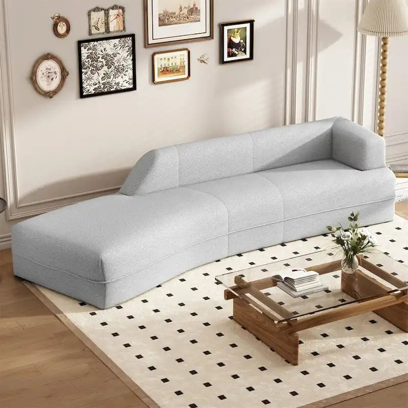 Curved Chaise Lounge - 109.4"L x 36.2"W x 25.2"H, Boucle Fabric, 800 lbs Capacity, No Assembly, Modern, 3 Colors