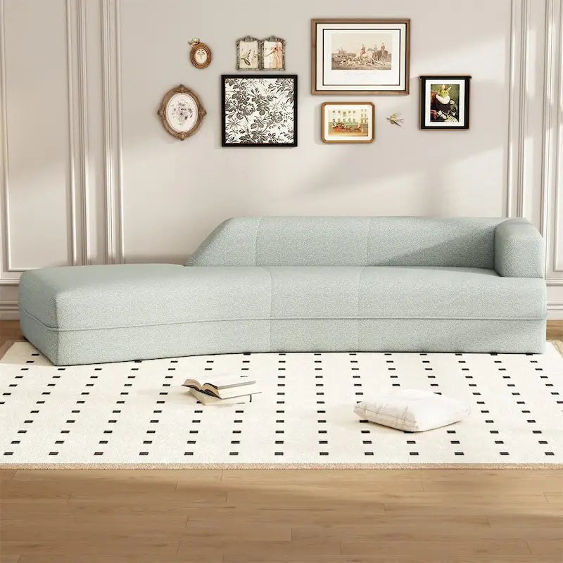 Curved Chaise Lounge - 109.4"L x 36.2"W x 25.2"H, Boucle Fabric, 800 lbs Capacity, No Assembly, Modern, 3 Colors