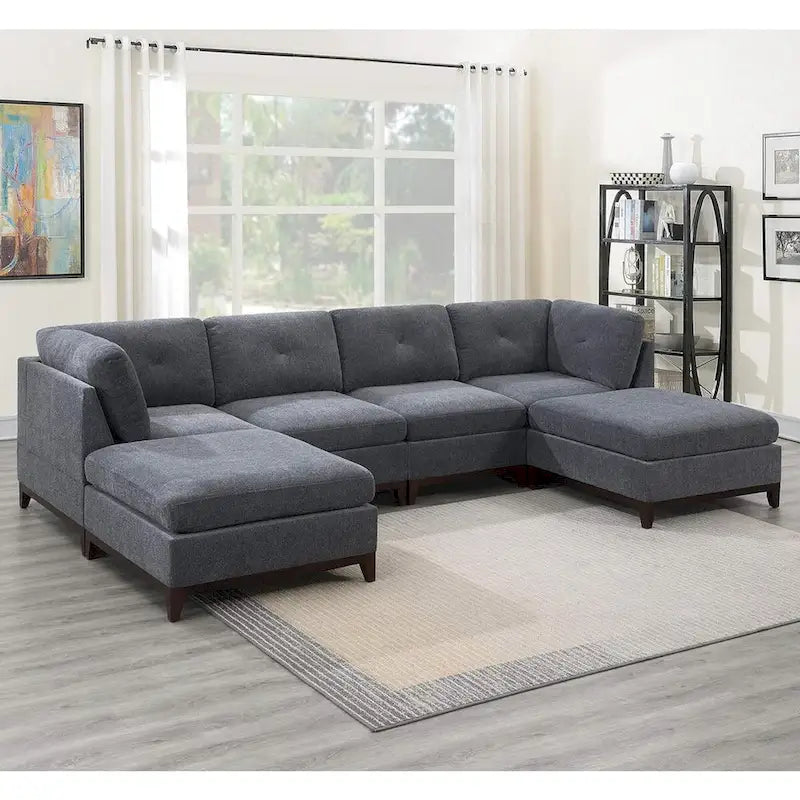 Chenille Sofa - High-Density Foam, Corner Pieces, Armless Chairs, Ottoman, Classic Design, Ash Grey/Camel, Timeless Style