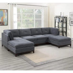 Chenille Sofa - High-Density Foam, Corner Pieces, Armless Chairs, Ottoman, Classic Design, Ash Grey/Camel, Timeless Style