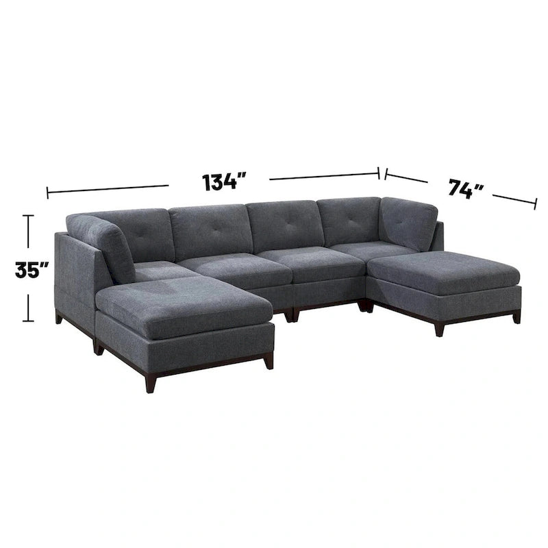 Chenille Sofa - High-Density Foam, Corner Pieces, Armless Chairs, Ottoman, Classic Design, Ash Grey/Camel, Timeless Style