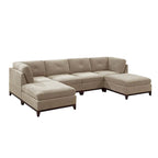 Chenille Sofa - High-Density Foam, Corner Pieces, Armless Chairs, Ottoman, Classic Design, Ash Grey/Camel, Timeless Style