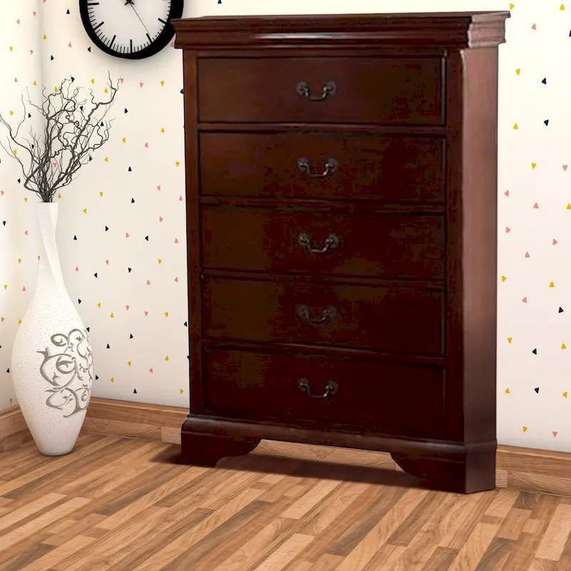 Storage Chest - Pine Wood & Birch Veneer, Cherry Finish, Elegant Trim, Ample Storage, Classic Design