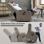 Power Lift Recliner - 8-Point Massage, Lumbar Heat, USB Port, Cup Holders, 155° Recline, 39.76"L x 35.82"W