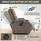 Power Lift Recliner - 8-Point Massage, Lumbar Heat, USB Port, Cup Holders, 155° Recline, 39.76"L x 35.82"W