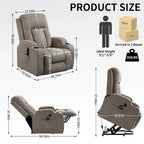 Power Lift Recliner - 8-Point Massage, Lumbar Heat, USB Port, Cup Holders, 155° Recline, 39.76"L x 35.82"W