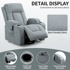 Power Lift Recliner - 8-Point Massage, Lumbar Heat, USB Port, Cup Holders, 155° Recline, 39.76"L x 35.82"W