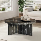 Round Coffee Table - 31.41"W x 13.71"H, Faux Marble Top, Wood Legs, Modern, Easy Assembly, 3 Colors, Contemporary