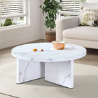 Round Coffee Table - 31.41"W x 13.71"H, Faux Marble Top, Wood Legs, Modern, Easy Assembly, 3 Colors, Contemporary
