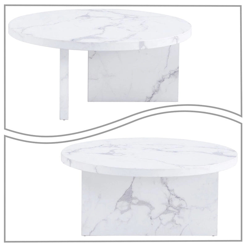 Round Coffee Table - 31.41"W x 13.71"H, Faux Marble Top, Wood Legs, Modern, Easy Assembly, 3 Colors, Contemporary