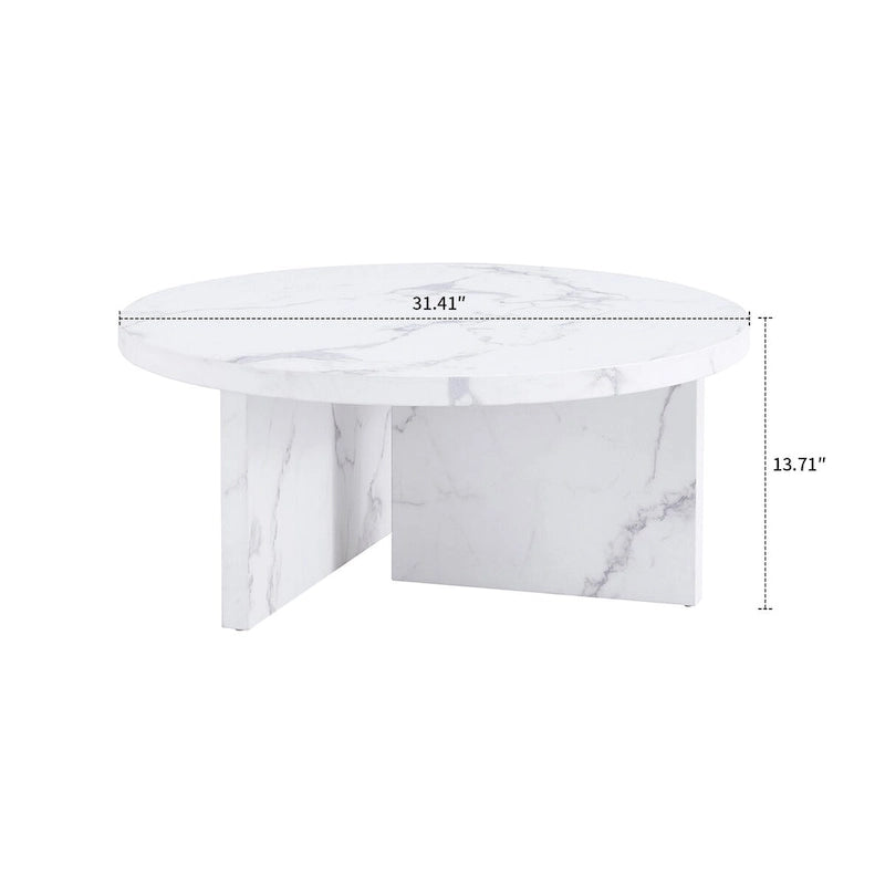Round Coffee Table - 31.41"W x 13.71"H, Faux Marble Top, Wood Legs, Modern, Easy Assembly, 3 Colors, Contemporary