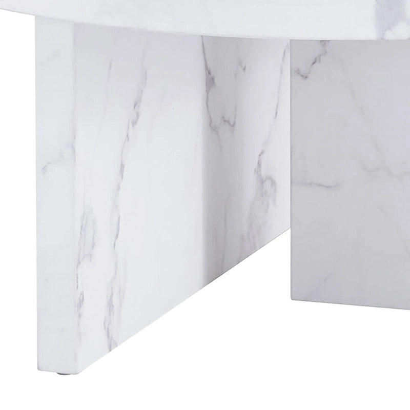 Round Coffee Table - 31.41"W x 13.71"H, Faux Marble Top, Wood Legs, Modern, Easy Assembly, 3 Colors, Contemporary