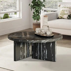 Round Coffee Table - 31.41"W x 13.71"H, Faux Marble Top, Wood Legs, Modern, Easy Assembly, 3 Colors, Contemporary