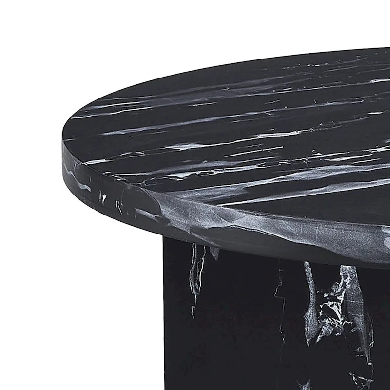 Round Coffee Table - 31.41"W x 13.71"H, Faux Marble Top, Wood Legs, Modern, Easy Assembly, 3 Colors, Contemporary