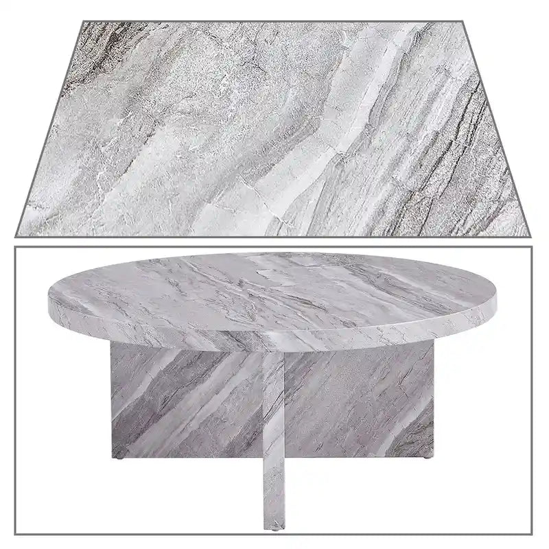 Round Coffee Table - 31.41"W x 13.71"H, Faux Marble Top, Wood Legs, Modern, Easy Assembly, 3 Colors, Contemporary