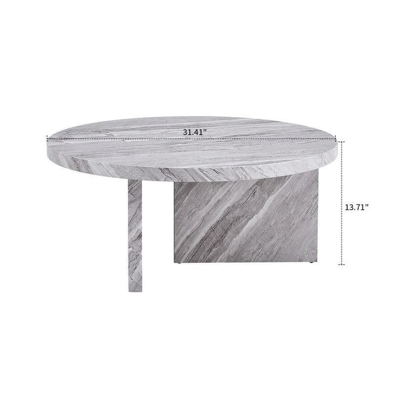 Round Coffee Table - 31.41"W x 13.71"H, Faux Marble Top, Wood Legs, Modern, Easy Assembly, 3 Colors, Contemporary