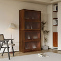 Storage Cabinet - Glass Doors, 4 Shelves, Dustproof, Flip-Up Doors, 13.98"H Door, Brown/White, Modern Office
