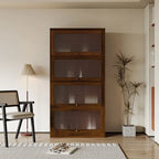 Storage Cabinet - Glass Doors, 4 Shelves, Dustproof, Flip-Up Doors, 13.98"H Door, Brown/White, Modern Office