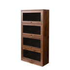Storage Cabinet - Glass Doors, 4 Shelves, Dustproof, Flip-Up Doors, 13.98"H Door, Brown/White, Modern Office