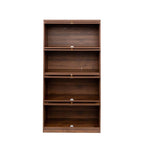 Storage Cabinet - Glass Doors, 4 Shelves, Dustproof, Flip-Up Doors, 13.98"H Door, Brown/White, Modern Office