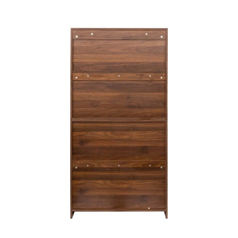 Storage Cabinet - Glass Doors, 4 Shelves, Dustproof, Flip-Up Doors, 13.98"H Door, Brown/White, Modern Office