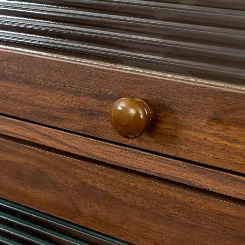 Storage Cabinet - Glass Doors, 4 Shelves, Dustproof, Flip-Up Doors, 13.98"H Door, Brown/White, Modern Office