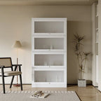 Storage Cabinet - Glass Doors, 4 Shelves, Dustproof, Flip-Up Doors, 13.98"H Door, Brown/White, Modern Office