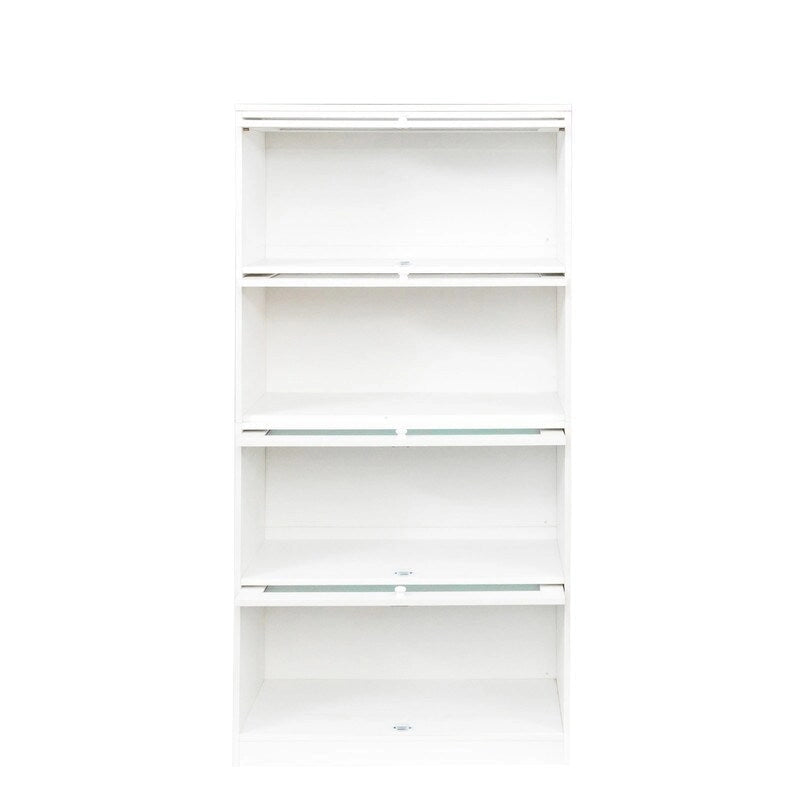 Storage Cabinet - Glass Doors, 4 Shelves, Dustproof, Flip-Up Doors, 13.98"H Door, Brown/White, Modern Office
