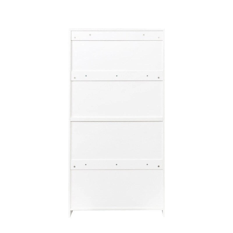 Storage Cabinet - Glass Doors, 4 Shelves, Dustproof, Flip-Up Doors, 13.98"H Door, Brown/White, Modern Office
